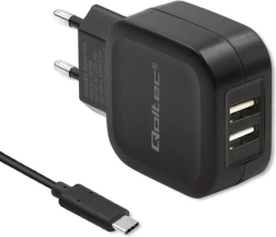 Qoltec διπλός φορτιστής USB 17W με καλώδιο USB-C