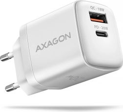 Axagon GaN φορτιστής δικτύου 20 W USB-C PD + USB-A QC λευκός