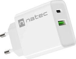 Φορτιστής τοίχου NATEC Ribera 20W, 1× USB‑C + 1× USB‑A, λευκός