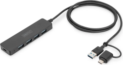 Hub USB 3.0 SlimLine 4 θυρών με αντάπτορα USB-C 1,2 m 5Gbps, υποδοχή τροφοδοσίας USB-C