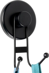 Μεταλλικός διπλός γάντζος με βεντούζα, μαύρος, 6,5 × 5,5 × 10 cm