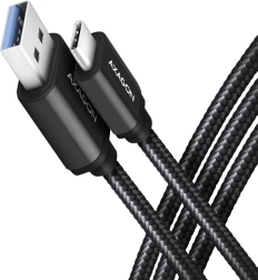 Καλώδιο USB‑C – USB‑A 3.2 Gen 1 AXAGON, 2 m, 3 A, αλουμινένιο, πλεκτό, μαύρο