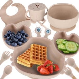 Σετ σιλικονούχων ειδών φαγητού για παιδιά, καβουράκι, 9 τεμάχια, μπεζ