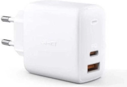 Λευκός φορτιστής πρίζας Aukey Omnia GaN 2xUSB Power Delivery (1xUSB A + 1xUSB C) 65W 5.4A