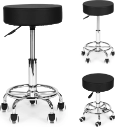 Περιστρεφόμενο καλλυντικό και ιατρικό σκαμπό με πλάτη, μαύρο ModernHome