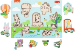 Ξύλινο ένθετο παζλ Fisher-Price ζωάκια, 8 τεμάχια