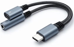 USB-C αντάπτορας 2σε1 με υποδοχή 3.5mm Jack και PD 15W - 10cm