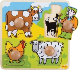 Bigjigs Toys εκπαιδευτικό ξύλινο παζλ με ένθετα – φάρμα