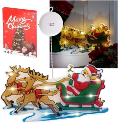 Κρεμαστή LED διακόσμηση παραθύρου με βεντούζα – Άγιος Νικόλαος με δώρα – Έλκηθρο