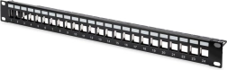 Patch panel 19" με 24 θύρες για keystone modules, θωρακισμένο, 1U, με καθοδήγηση καλωδίων και πεδία επισήμανσης, μαύρο