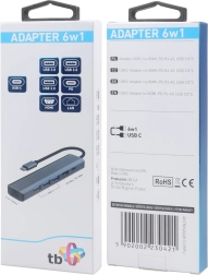 Προσαρμογέας HUB USB-C 6σε1 - HDMI, 3x USB, PD, RJ-45