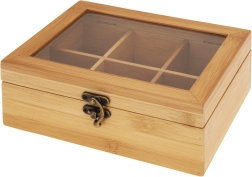 Ξύλινο κουτί για τσάι από μπαμπού 21 × 16 × 7,5 cm, 6 θήκες