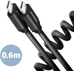 Καλώδιο Twister USB‑C σε USB‑C 0,6 m, USB 2.0, 3 A, αλουμίνιο, PVC, μαύρο
