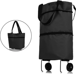 Πτυσσόμενη τσάντα αγορών με ροδάκια μαύρη