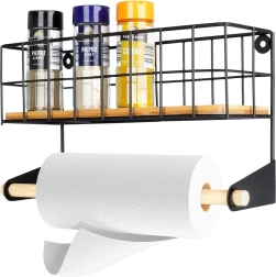 Επιτοίχια βάση για χαρτί κουζίνας με ράφι, μεταλλική μαύρη