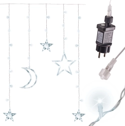 Φωτεινή LED κρεμαστή κουρτίνα φεγγάρι και αστέρια 2,5 m, 138 LED – Λευκό