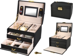 Σατέν κοσμηματοθήκη με κλειδί και καθρέφτη – Μαύρο