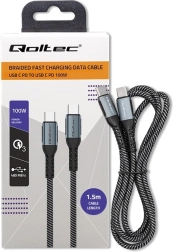Πλεκτό καλώδιο USB‑C σε USB‑C 100 W, 1,5 m – QOLTEC