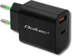 Φορτιστής πρίζας 18W USB τύπου C PD και USB QC 3.0 μαύρος