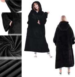 Oversize φορητή κουβέρτα με κουκούλα – unisex μαύρη, έξτρα μαλακή και ζεστή