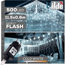 Vilde εξωτερική φωτεινή κουρτίνα LED με εφέ πάγου 500 LED, 11,5 m, ψυχρό λευκό