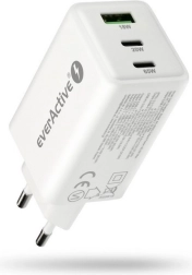 Φορτιστής πρίζας everActive GaN 65W με USB και 2× USB‑C PD PPS QC4+, λευκός