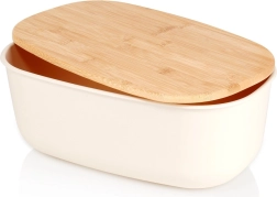 Δοχείο ψωμιού με μπαμπού καπάκι, κρεμ 39 × 23,5 × 15,5 cm