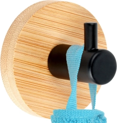 Αυτοκόλλητος μπαμπού επιτοίχιος γάντζος με μαύρο μέταλλο 5 × 3,5 cm