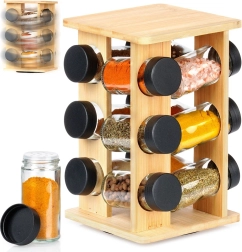 Περιστρεφόμενη μπαμπού βάση για μπαχαρικά με γυάλινες δοχεία, 13 τεμαχίων