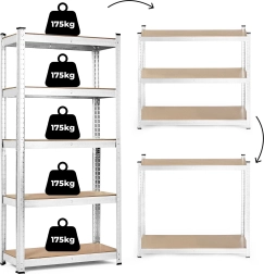 Μεταλλική αποθήκη ραφιών 180x90x30 cm, 5 ράφια, αντοχή 875 kg ModernHome
