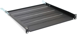 Ράφι για rack 19" 1U, 483 × 450 mm, μαύρο, διάτρητο με ρύθμιση και στήριξη