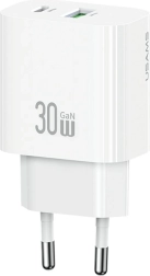 Φορτιστής τοίχου 30 W με 1× USB‑C και 1× USB‑A για γρήγορη φόρτιση, λευκός
