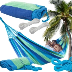 Διπλή κρεμαστή αιώρα κήπου XXL 200 × 150 cm, ριγέ, με τσάντα