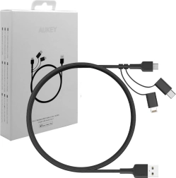 Aukey καλώδιο φόρτισης 3σε1 USB-A σε Lightning, USB‑C και micro USB 1,2 m, μαύρο νάιλον