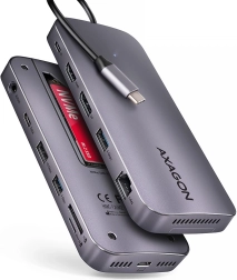 Axagon HMC-12GM2 USB-C hub 12σε1 με M.2 NVMe/SATA, 10 Gb/s, HDMI/DP 4K 60 Hz, GLAN, SD/microSD, ήχο, PD 100 W