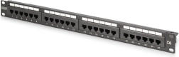Patch panel 19" 24× RJ45 Cat 6, μη θωρακισμένο, 1U, LSA, οργάνωση καλωδίων, πεδίο επισήμανσης, μαύρο