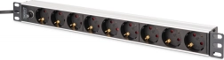 PDU πολύπριζο διανομής για rack 19" με ασφάλεια, 9x Schuko (45°), καλώδιο 2 m με IEC C14, 10 A, αλουμινένιο
