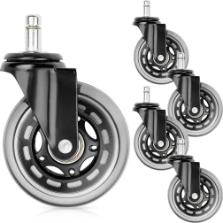 Ελαστικοί τροχοί γραφείου 75 mm, άξονας 10 mm, σετ 5 τεμαχίων