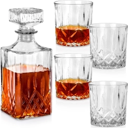 Γυάλινη καράφα για ουίσκι με 4 ποτήρια, 900 ml + 4×300 ml, σετ 5 τεμαχίων VILDE