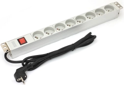 PDU πολύπριζο επέκτασης για 19" rack, 8× Τύπου E, 1,8 m, Schuko, διακόπτης, αλουμινένιο