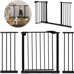 Παιδικό φράγμα ασφαλείας 74-132 cm για σκάλες και πόρτες, ατσάλι με επιπλέον πάνελ μαύρο ECOTOYS