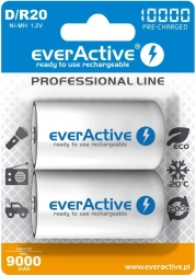 Επαναφορτιζόμενες μπαταρίες everActive R20/D Ni-MH 10000 mAh (2 τεμ.) έτοιμες προς χρήση