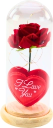 Αιώνιο τριαντάφυλλο σε γυάλινο θόλο με LED φωτισμό, κόκκινο, με καρδούλα