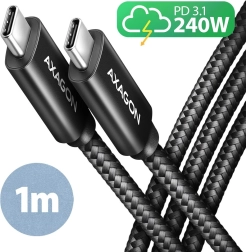 Καλώδιο USB‑C 1 m 240 W PD, γρήγορη φόρτιση 5 A, πλεκτό, σύνδεσμοι αλουμινίου