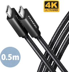 AXAGON καλώδιο usb‑c – usb‑c 20 gb/s, 0,5 m, pd 100 w, 4k, πλεκτό, μαύρο