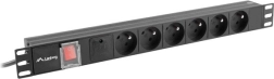 Ρακ τροφοδοτικό πολύπριζο 19" 1U 16A, 6x πρίζα FR, 2 m, μαύρο