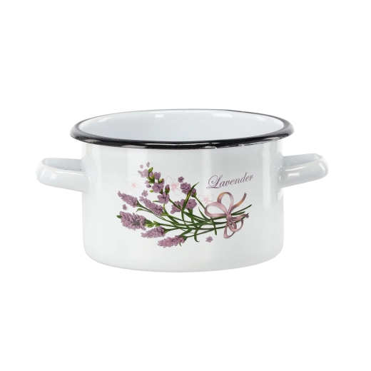 Σμάλτινη κατσαρόλα 2 l, 16 cm, λευκή με μοτίβο λεβάντας - 1 τεμάχιο