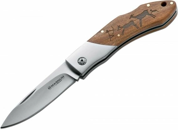 Magnum Caveman Steel πτυσσόμενο μαχαίρι τσέπης 8,2 cm με ξύλινη λαβή και σπηλαιογραφικό μοτίβο