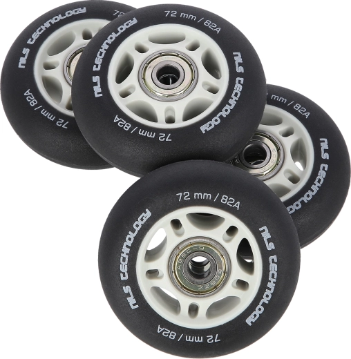 Ματ ρόδες για inline πατίνια NILS Extreme 72 mm 82A με ρουλεμάν ABEC 9, μαύρες, σετ 4 τεμ.