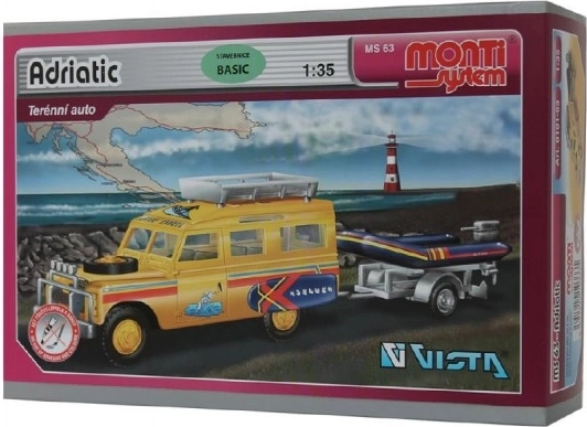 Κατασκευαστικό σετ Monti System MS 63 Adriatic Land Rover-ρυμουλκό με βάρκα/λέμβο 1:35 σε κουτί 22x15x6cm